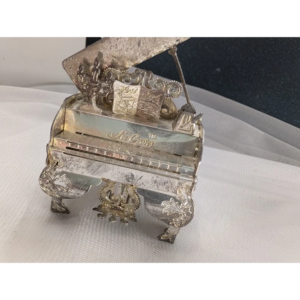 Silver Tone Filigree Grand Piano Musical Box Ornament | Proffitt's VTG